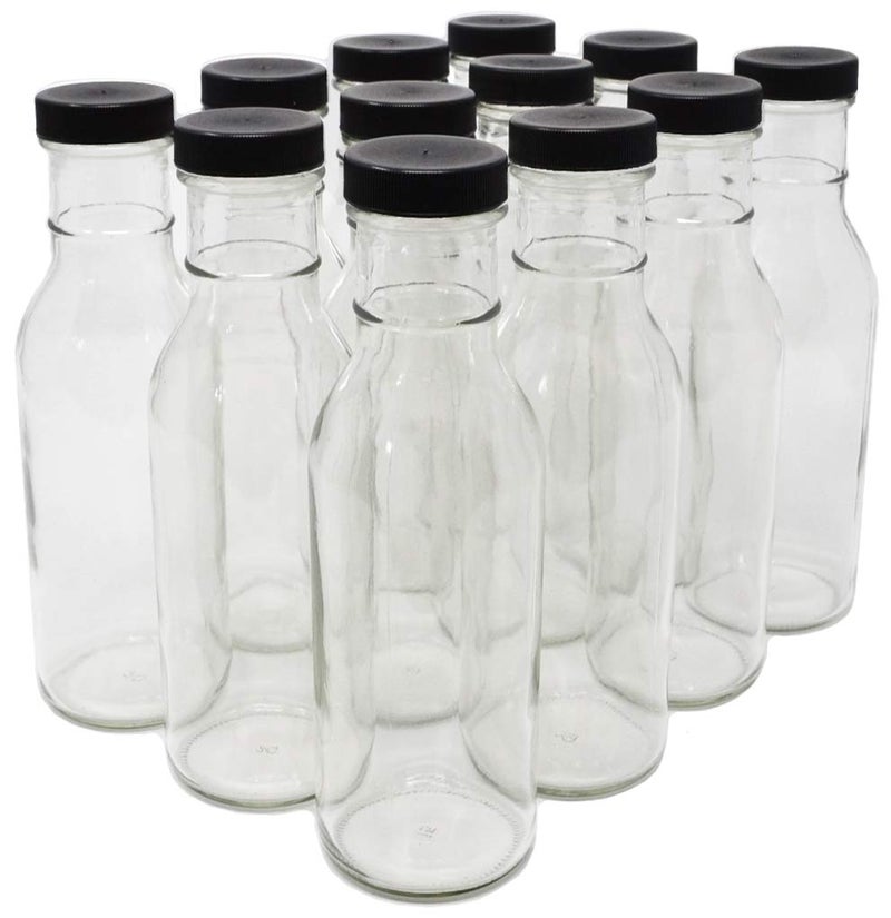 nicebottles Clear Glass Beverage/Sauce Bottles, 12 Oz, Black Caps - Case of 12 - Image 4