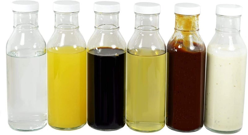 nicebottles Clear Glass Beverage/Sauce Bottles, 12 Oz, Black Caps - Case of 12 - Image 2