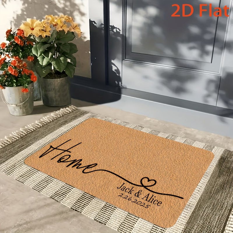 Personalized Floor Mat Custom Names Date Heart Non-Slip Home Decor Val83 - Image 4