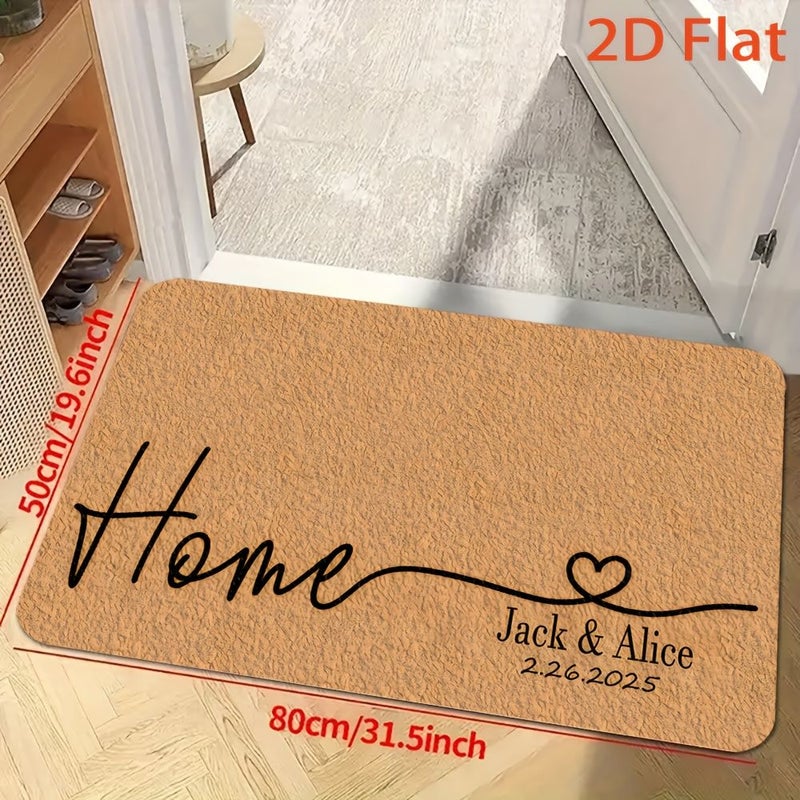 Personalized Floor Mat Custom Names Date Heart Non-Slip Home Decor Val83 - Image 5