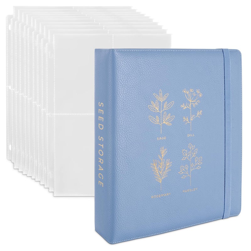 WILDGOOSE Seed Storage Organizer Binder - Seed Packet Organizer with 50 Pack Sheet Protectors That Stores 200 Seed Envelopes. (Blue) - Image 1