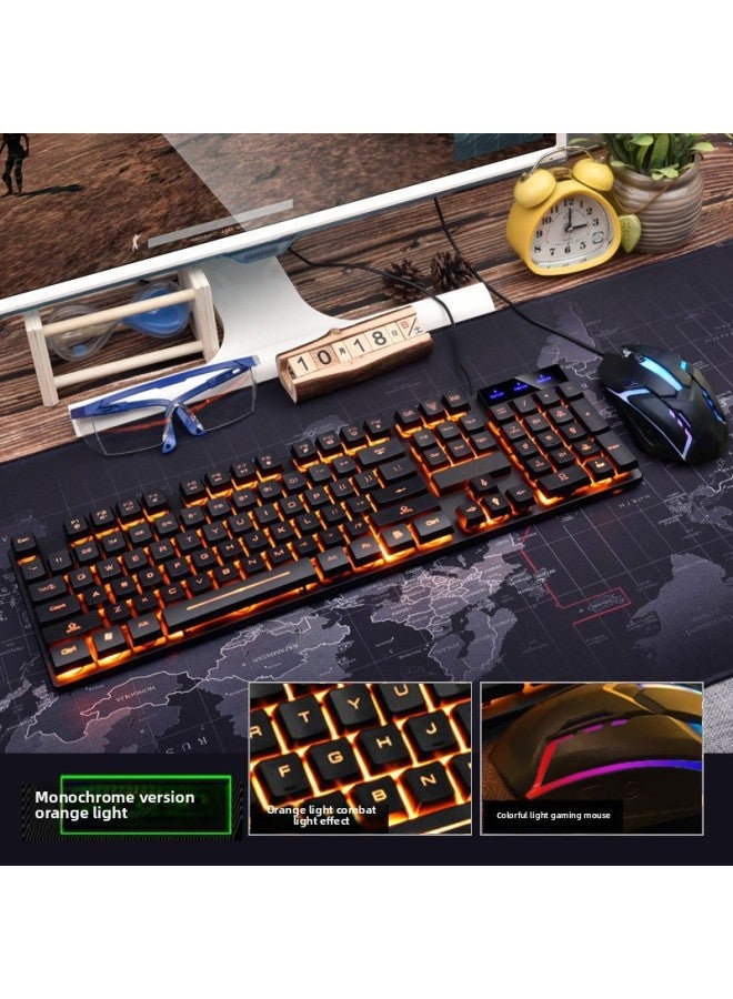 Real Mechanical Feel Backlit Wired Keyboard Mouse Suit Gaming Computer Desktop Notebook Suspension Key Cap USB-Color:Yaoye Black Character Orange Light Keyboard + 3d Mouse