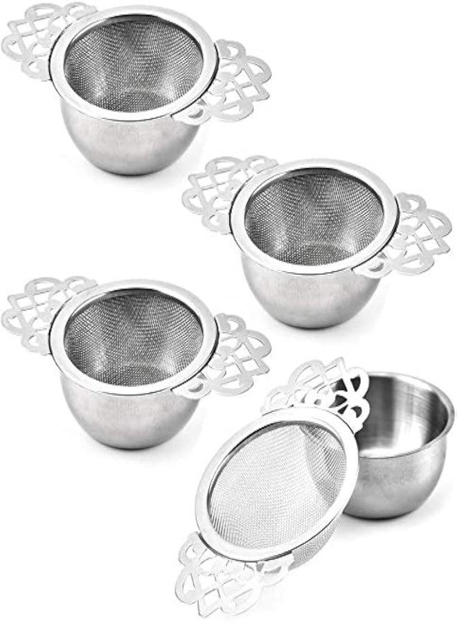 Vankcp 4 Set Tea Strainers with Drip Bowls, Loose Leaf Tea Strainers with Double Winged Handles Extra Fine Mesh Tea Infuser Brew Loose Leaf Tea, Spices, Seasonings - Image 1