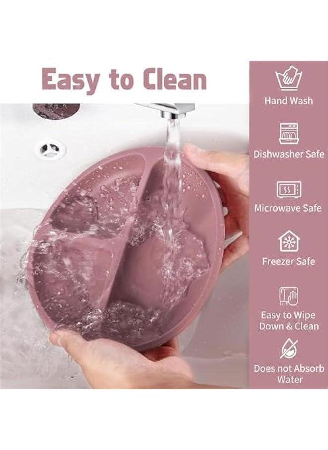 HOOKOR Silicone Baby Feeding Set, Baby Eating Utensils, BPA Free, Baby Led Weaning Supplies with Suction Bowl Divided Plate, Toddler Self Feeding Dish Set with Spoons Forks Sippy Cup Adjustable Bib (Pink)  - Image 3