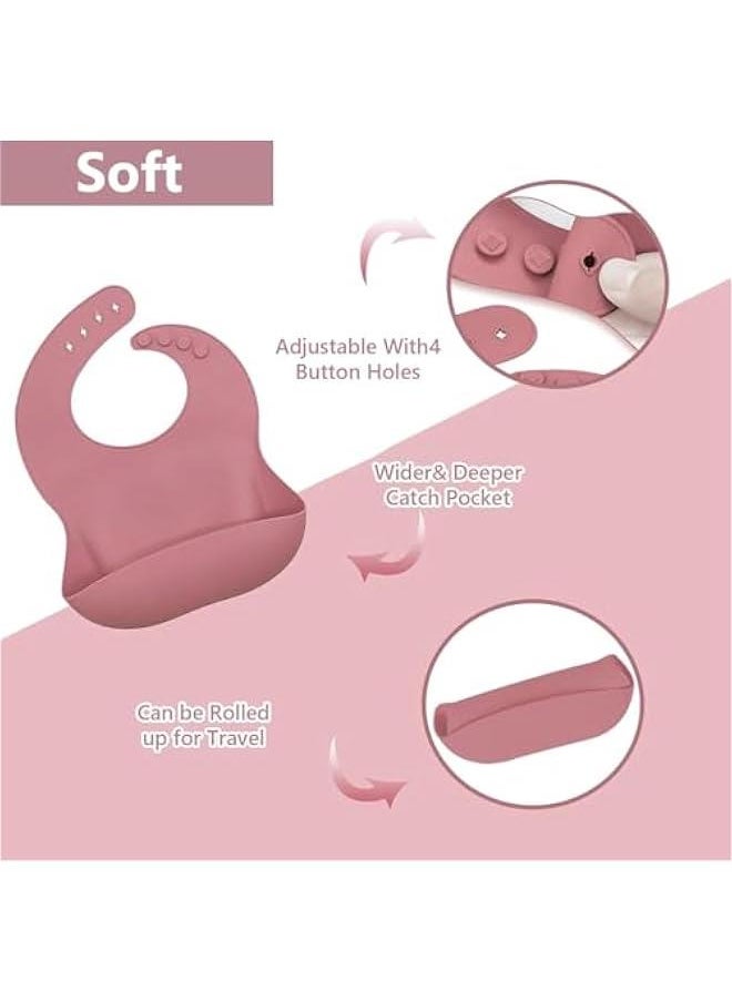HOOKOR Silicone Baby Feeding Set, Baby Eating Utensils, BPA Free, Baby Led Weaning Supplies with Suction Bowl Divided Plate, Toddler Self Feeding Dish Set with Spoons Forks Sippy Cup Adjustable Bib (Pink)  - Image 4