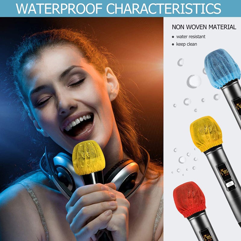TENGYES 200 PCS (100 Pack) Microphone Hygiene Covers Disposable Non-woven Handheld Mic Mike Cover Windscreen Protective Cap for KTV Karaoke Recording Room Stage Performance (multicolored) - Image 2