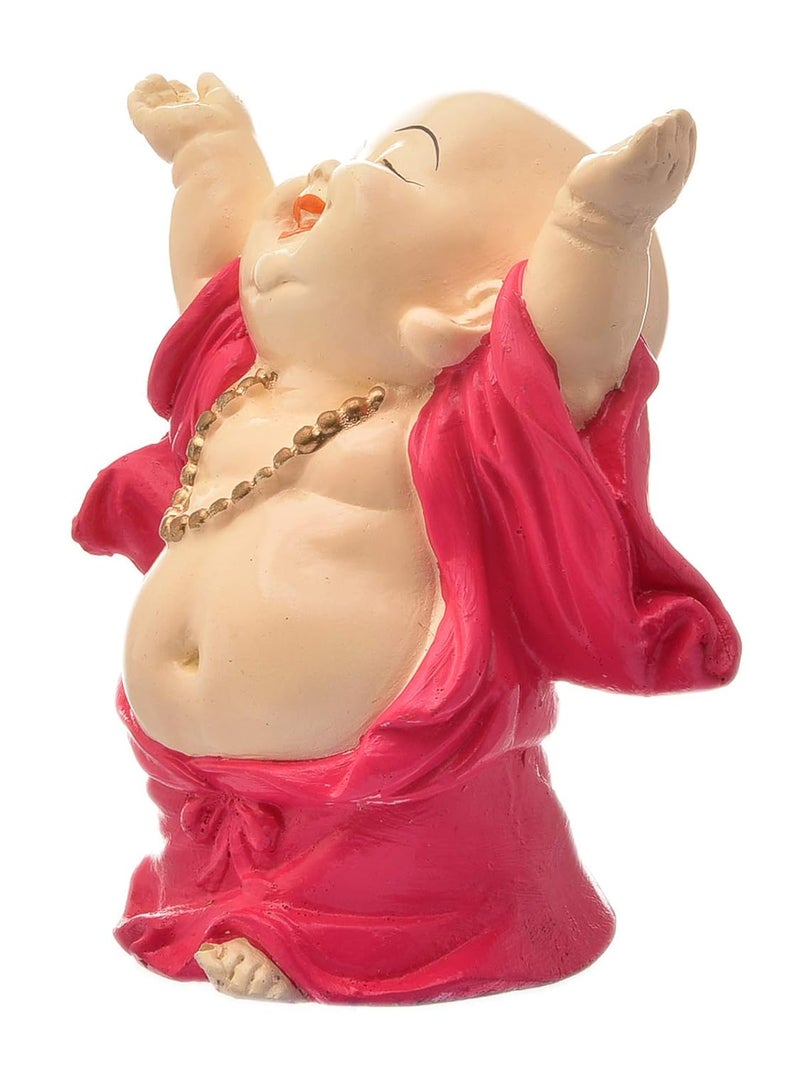 Karigaari India Handcrafted Resine Laughing Buddha Monk Idol Sculpture Showpiece for Home Dcor and Office Pwr135 Pink - Image 5
