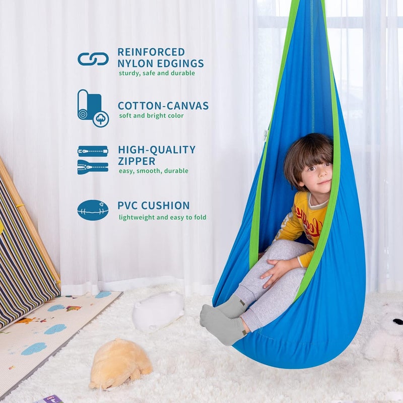 OUTREE Kids Pod Swing Seat, Cotton Child Hammock Swing Chair, Sensory Swing for Indoor and Outdoor Use, Blue - Image 3