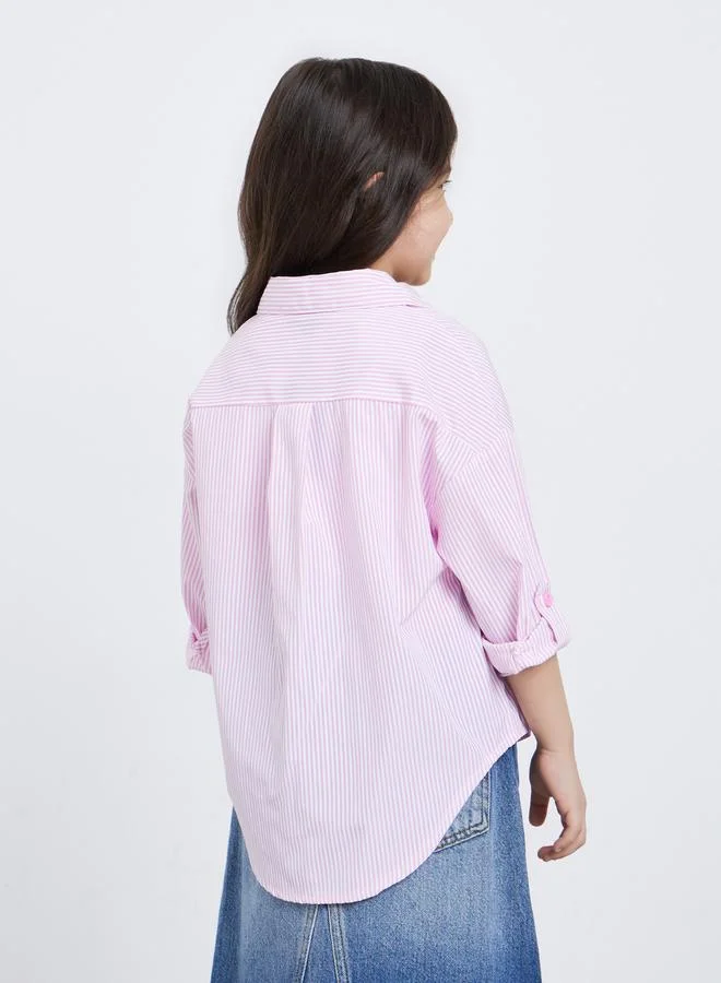 Styli Styli Pack of 2 - Girls Pink Striped Shirt and Rib Tank