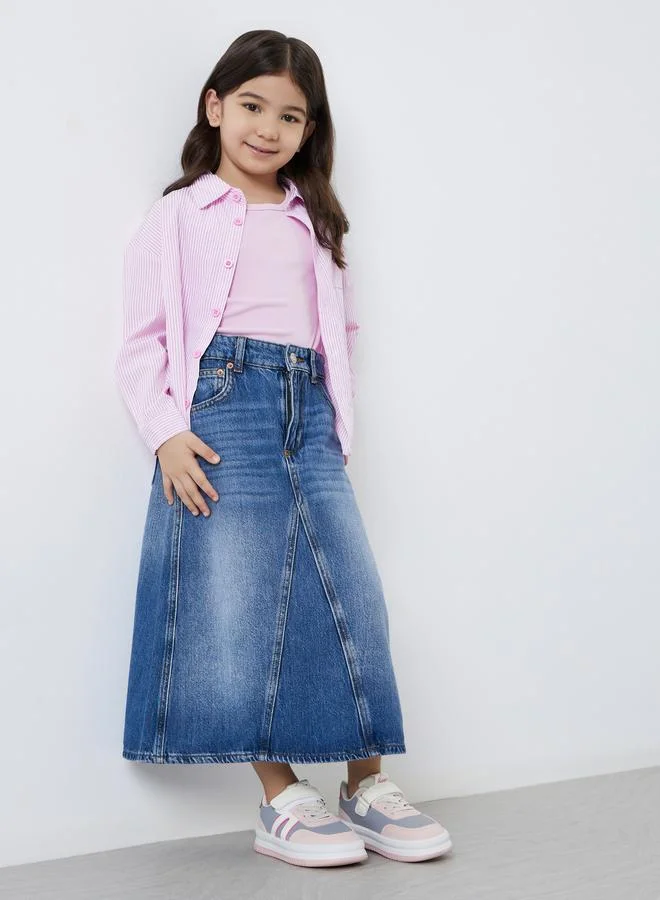 Styli Styli Pack of 2 - Girls Pink Striped Shirt and Rib Tank