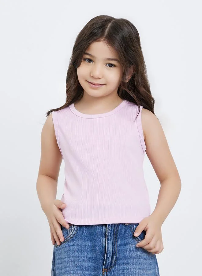 Styli Styli Pack of 2 - Girls Pink Striped Shirt and Rib Tank