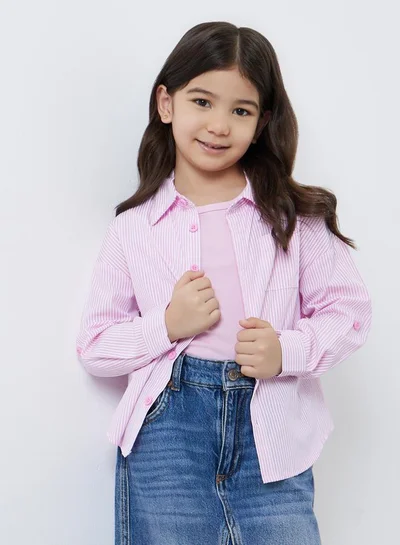 Styli Styli Pack of 2 - Girls Pink Striped Shirt and Rib Tank