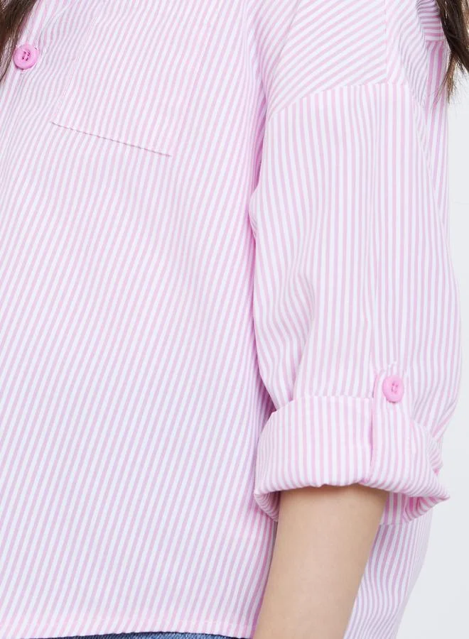 Styli Styli Pack of 2 - Girls Pink Striped Shirt and Rib Tank