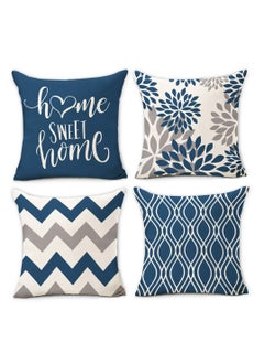 KASTWAVE Pillow Covers 18x18 Set of 4, Blue Geometric Throw Pillow Covers - Decorative Couch Pillow Cover for Sofa, Cushion Case Outdoor Home Decoration 45x45cm  - Image 1