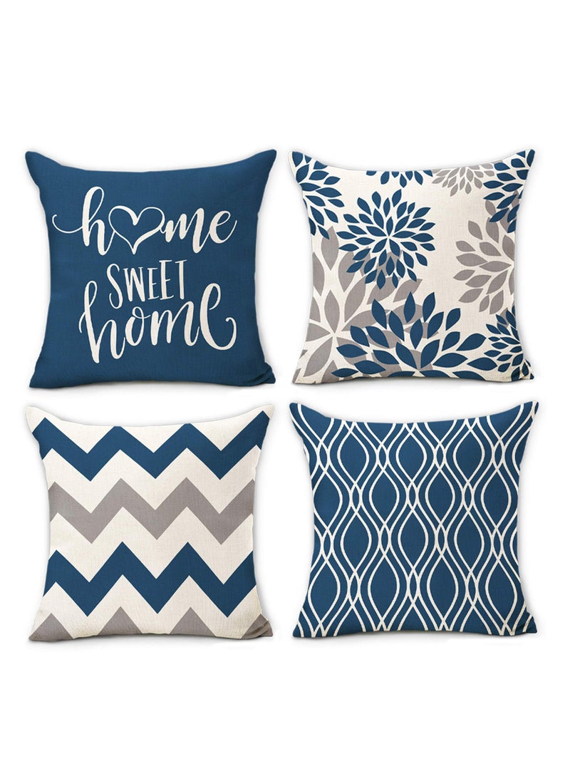KASTWAVE Pillow Covers 18x18 Set of 4, Blue Geometric Throw Pillow Covers - Decorative Couch Pillow Cover for Sofa, Cushion Case Outdoor Home Decoration 45x45cm  - Image 1