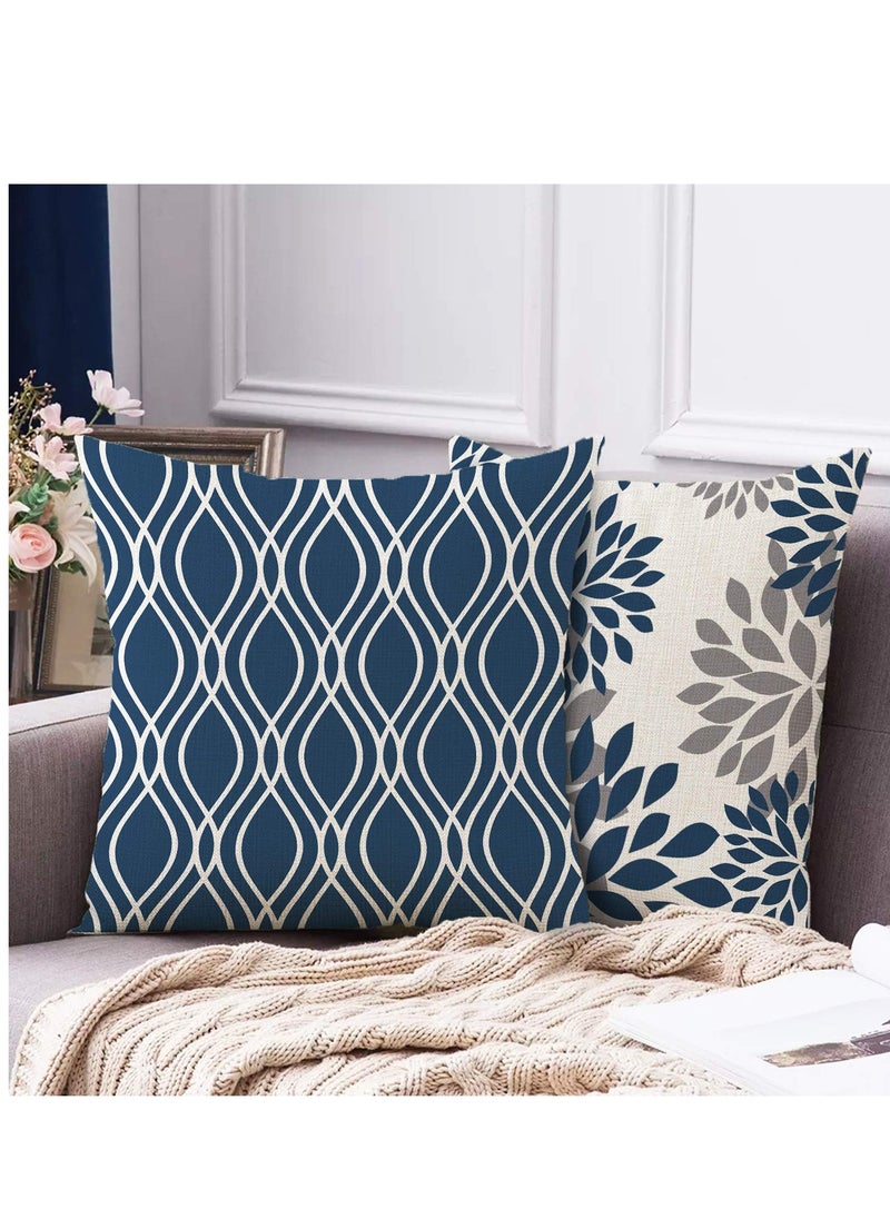 KASTWAVE Pillow Covers 18x18 Set of 4, Blue Geometric Throw Pillow Covers - Decorative Couch Pillow Cover for Sofa, Cushion Case Outdoor Home Decoration 45x45cm  - Image 4