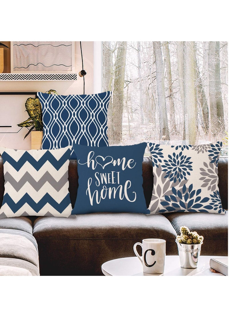 KASTWAVE Pillow Covers 18x18 Set of 4, Blue Geometric Throw Pillow Covers - Decorative Couch Pillow Cover for Sofa, Cushion Case Outdoor Home Decoration 45x45cm  - Image 5