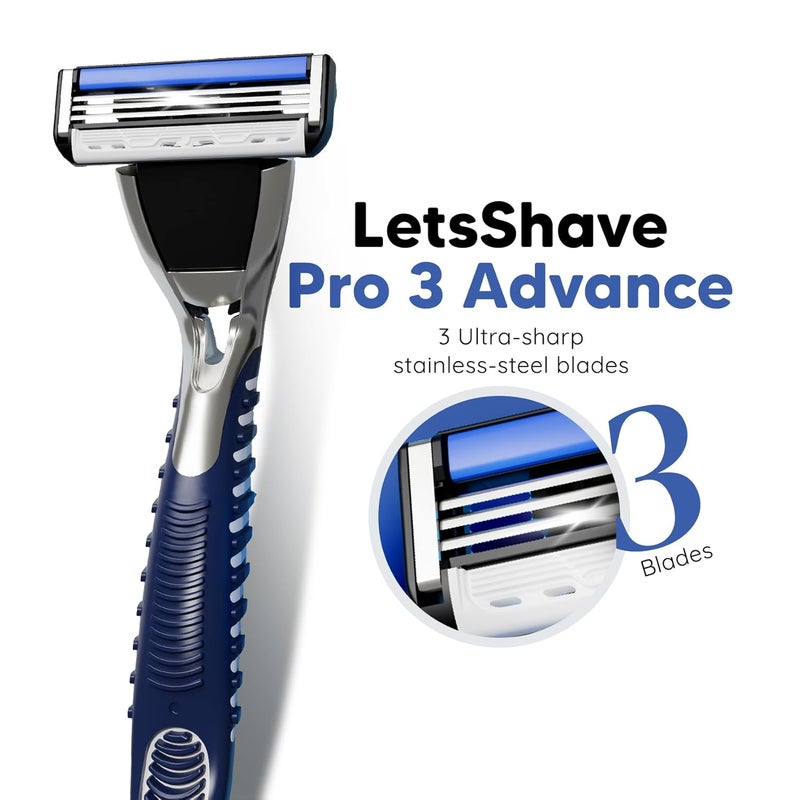 Lets Shave Pro 3 Razor for Men (1 Handle + 2 Blades) | 3-Blade Razor with Pivoting Head, Aloe Vera Strip & Open-Flow Design | Smooth Shave for Thick & Coarse Hair - Image 2