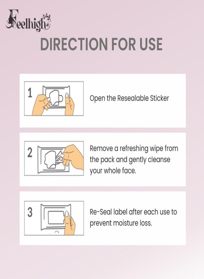 FEELHIGH مناديل فيلهاي لإزالة المكياج والوجه، عبوة من 3 مناديل، مناديل وجه فردية لطيفة مع خلاصة الصويا الغنية بالرطوبة للمساعدة في جعل بشرتك تبدو مشرقة، تركيبة مضادة للحساسية (متوسط، فراولة + صبار + فيتامين ج) - Image 5