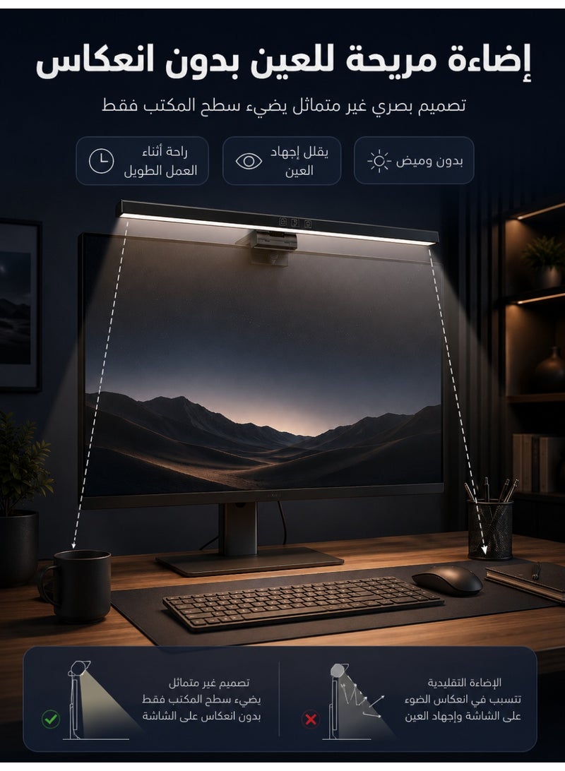 آه آه LED شريط إضاءة شاشة كمبيوتر مع تعتيم تلقائي تحكم لمسي مصباح قراءة USB بدون وهج مصباح عمل مكتبي موفر مساحة للعناية بالعين للاستخدام اليومي في المنزل والمكتب - Image 2