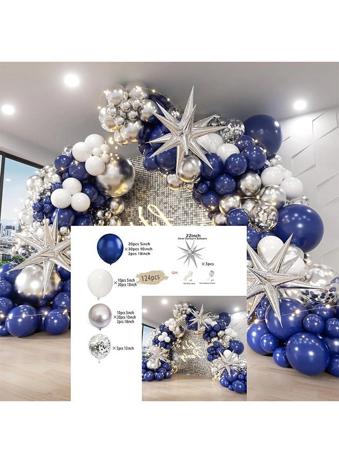 124pcs Blue White and Silver Latex Balloons Decorative Arch Garland Kit with Silver Confetti Balloons Perfect for Graduation Baby Shower Wedding Birthday Bachelorette Party Backdrop Decoration - Suitable for Indoor and Outdoor - Image 2