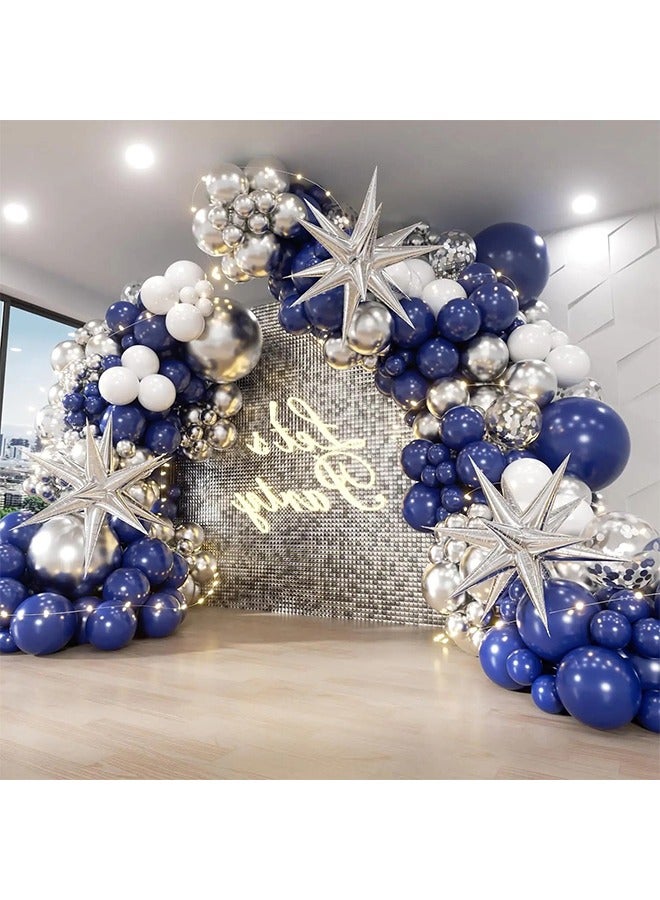 124pcs Blue White and Silver Latex Balloons Decorative Arch Garland Kit with Silver Confetti Balloons Perfect for Graduation Baby Shower Wedding Birthday Bachelorette Party Backdrop Decoration - Suitable for Indoor and Outdoor - Image 1