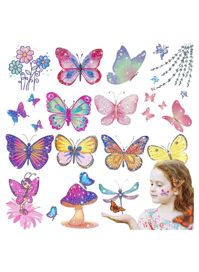 SOLARAE 130 Styles Butterfly Glitter Tattoos for Kids Butterfly Stickers Temporary Tattoos for Girls Party Bag Fillers Birthday Decorations Butterfly Gifts Ornaments for Party Supplies Favours - Image 1