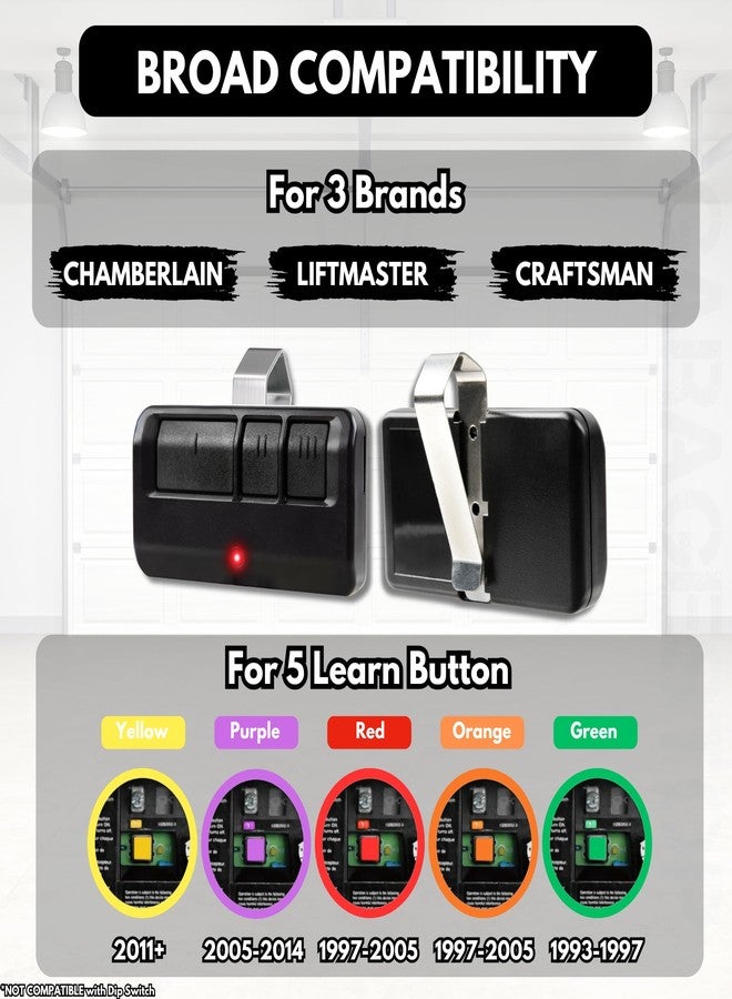 GARAGE STOP جهاز تحكم عن بعد لفتح أبواب الجراج من Garage Stop، إصدار محدود أسود، قطعتان، طراز 893LM و893Max، متوافق مع أجهزة Chamberlain وCraftsman وLiftmaster، يعمل بنظام النقر، من عام 1993 حتى الآن. - Image 3