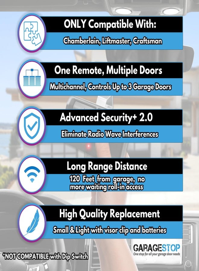 GARAGE STOP جهاز تحكم عن بعد لفتح أبواب الجراج من Garage Stop، إصدار محدود أسود، قطعتان، طراز 893LM و893Max، متوافق مع أجهزة Chamberlain وCraftsman وLiftmaster، يعمل بنظام النقر، من عام 1993 حتى الآن. - Image 2