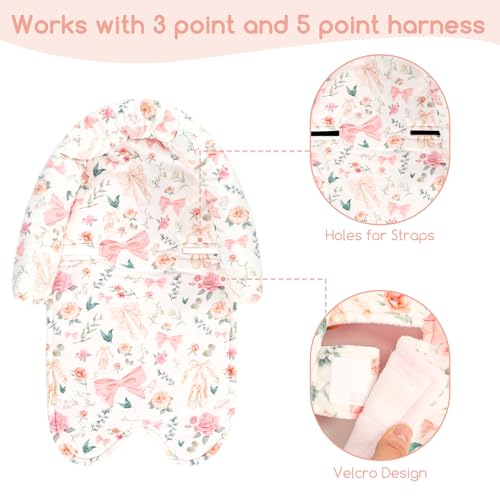 GFU Baby Car Seat Head Support for Newborn, 2 in 1 Infant Car Seat Head Body Support with Strap Pads, Soft Stroller Cushion Pillow Insert for Girls, Fits for Stroller, Swing, Pink Floral - Image 3