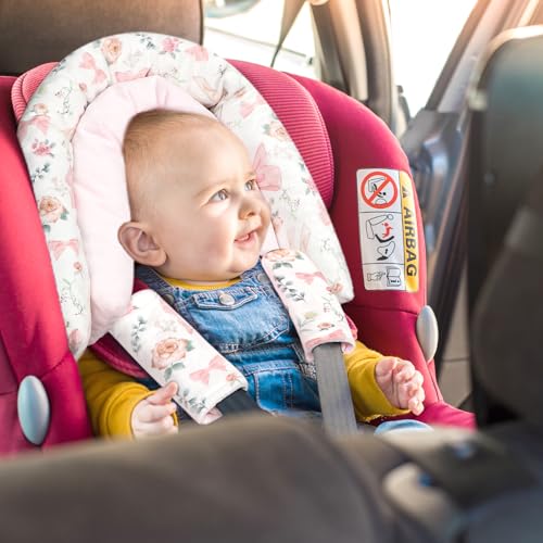 GFU Baby Car Seat Head Support for Newborn, 2 in 1 Infant Car Seat Head Body Support with Strap Pads, Soft Stroller Cushion Pillow Insert for Girls, Fits for Stroller, Swing, Pink Floral - Image 4