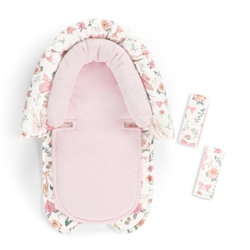 GFU Baby Car Seat Head Support for Newborn, 2 in 1 Infant Car Seat Head Body Support with Strap Pads, Soft Stroller Cushion Pillow Insert for Girls, Fits for Stroller, Swing, Pink Floral - Image 1