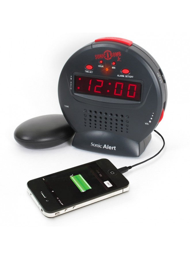 Sonic Alert Small Digital Alarm Clock with Battery Backup, Snooze, Full Range Brightness Dimmer, Outlet Powered Compact Clock for Bedrooms, Desk, Bedside, Simple to Operate (Black) - Image 1