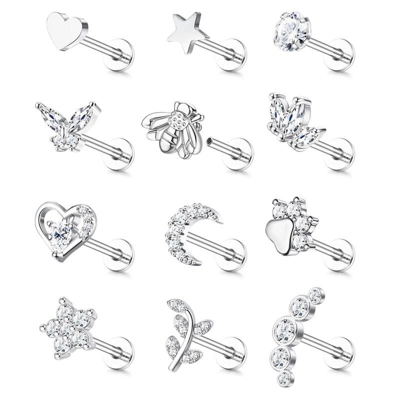 YADOCA 16G 18G Tragus Earrings for Women Flat Back Hypoallergenic Surgical Stainless Steel Cartilage Earrings Daith Conch Helix Medusa Nose Piercing Jewelry Flatback Gold Stud Earrings Set 6 7 8 10 MM - Image 1