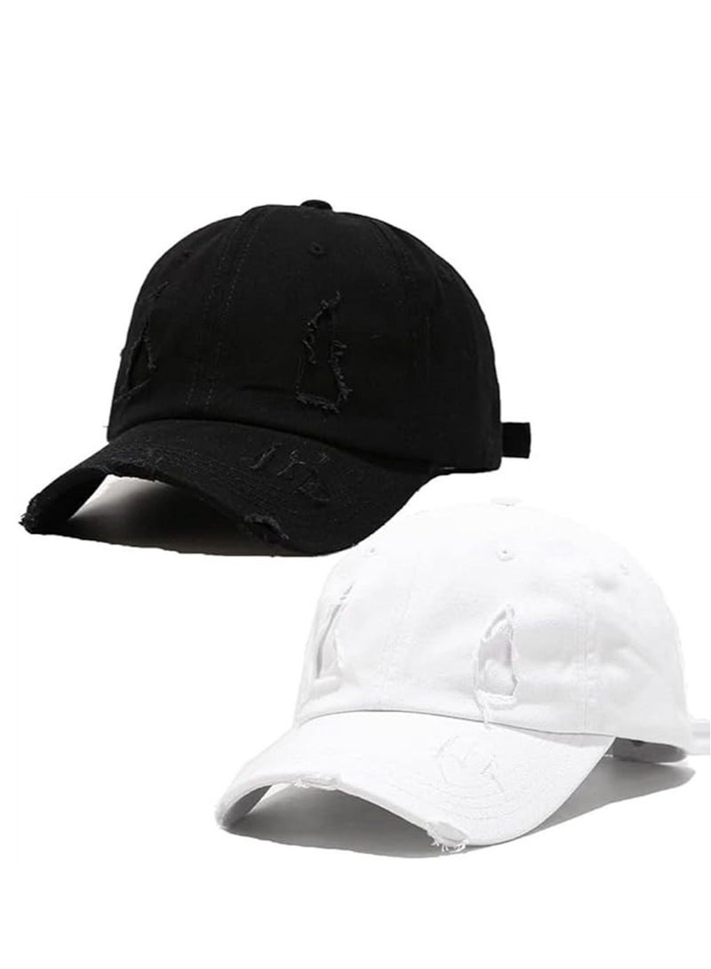Captaintech Unisex Baseball Cap 2 Pack Golf Hats Cotton Dad Hat Classic Adjustable Size Unconstructed Plain Hat Vintage Washed Look Baseball Cap for Men - Image 1