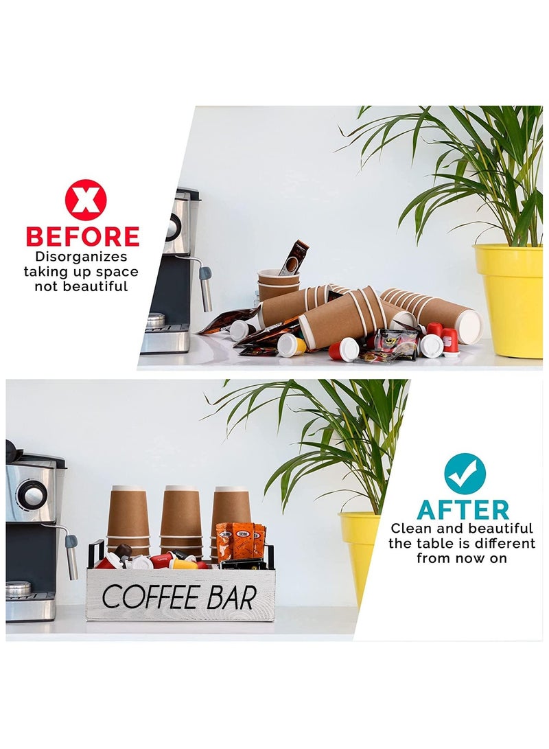 Arabest Coffee Station Organizer for Countertop Coffee Bar Accessories Organizer Wooden Coffee Bar Decor Bin Box Coffee Pods Holder Storage Basket for Sugar, Tea, Espresso, Cups  - Image 2