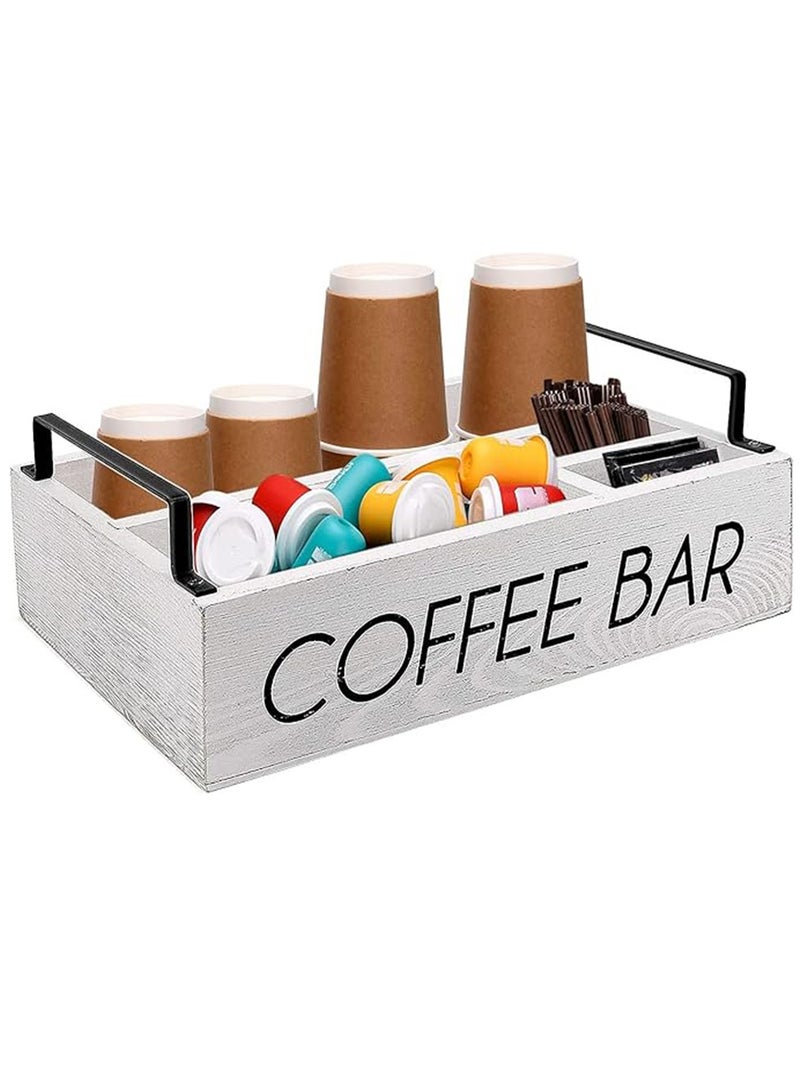 Arabest Coffee Station Organizer for Countertop Coffee Bar Accessories Organizer Wooden Coffee Bar Decor Bin Box Coffee Pods Holder Storage Basket for Sugar, Tea, Espresso, Cups  - Image 1