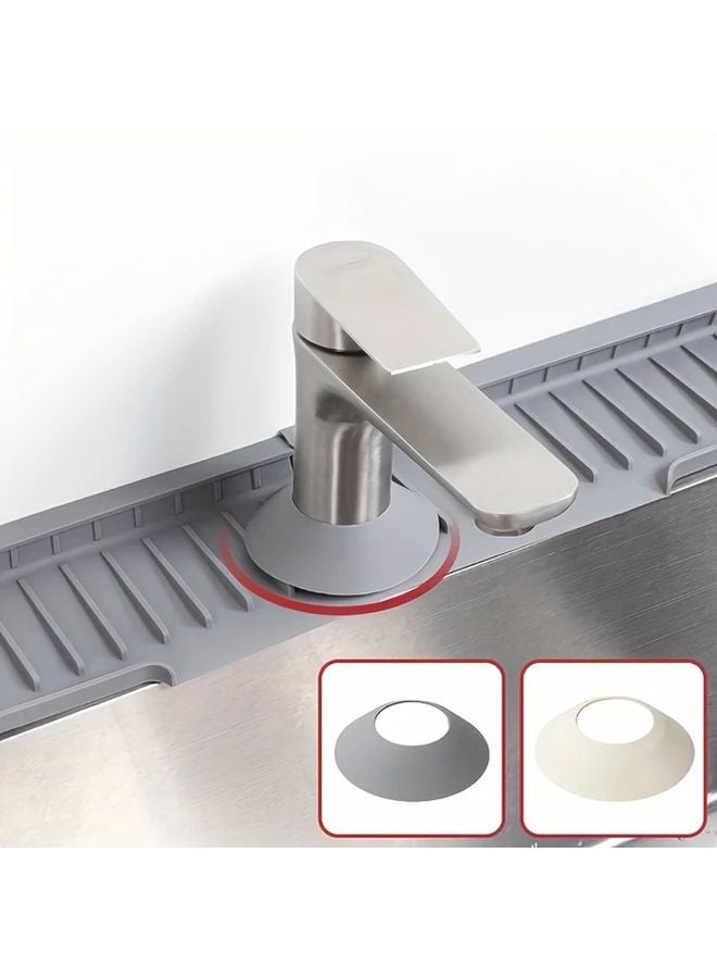 1pc Grey Silicone Sink Faucet Drain Pad Flexible Kitchen Drain Cover Prevents Water Damage - Image 2