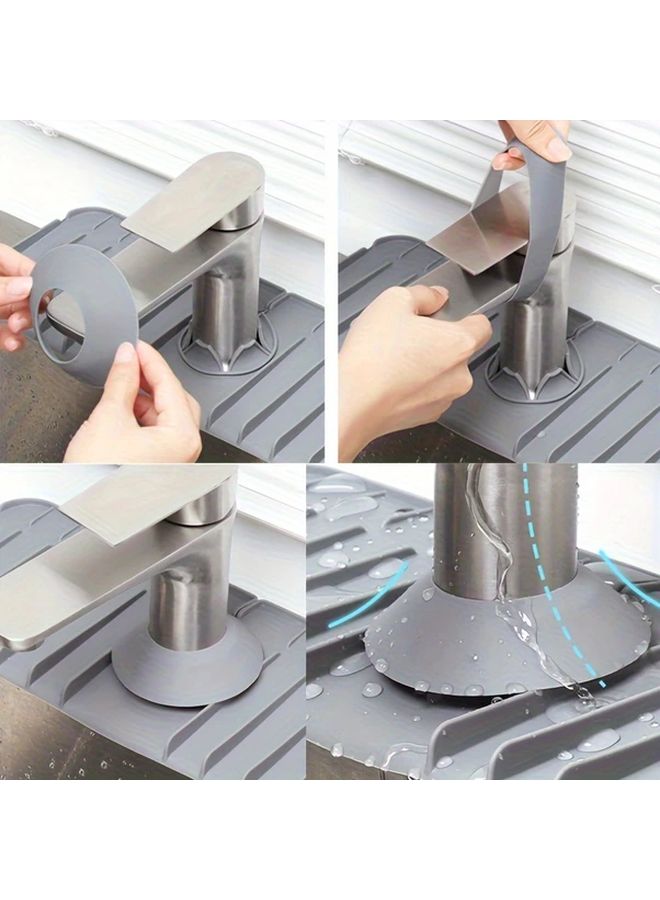 1pc Grey Silicone Sink Faucet Drain Pad Flexible Kitchen Drain Cover Prevents Water Damage - Image 3