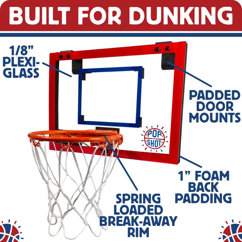 Pop-A-Shot Super Slam Over The Door Mini Basketball Hoop for Adults | 2 Included Basketballs and Pump | Built for Dunks | Breakaway Rim | Shatter Resistant Backboard | 17x12.5 Inches - Image 4