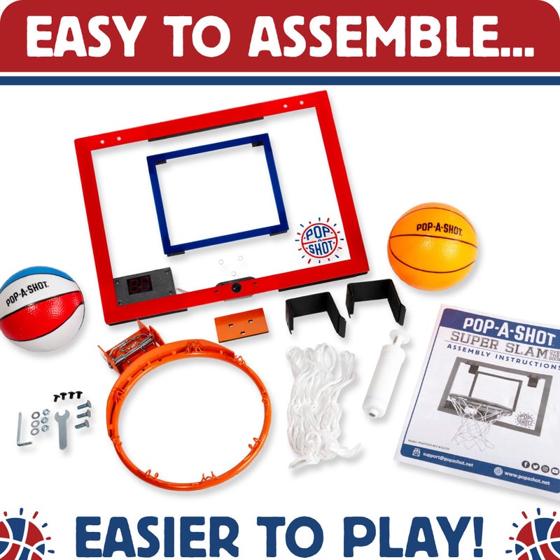 Pop-A-Shot Super Slam Over The Door Mini Basketball Hoop for Adults | 2 Included Basketballs and Pump | Built for Dunks | Breakaway Rim | Shatter Resistant Backboard | 17x12.5 Inches - Image 5