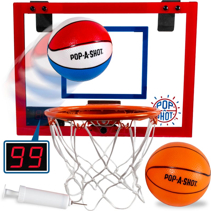 Pop-A-Shot Super Slam Over The Door Mini Basketball Hoop for Adults | 2 Included Basketballs and Pump | Built for Dunks | Breakaway Rim | Shatter Resistant Backboard | 17x12.5 Inches - Image 1
