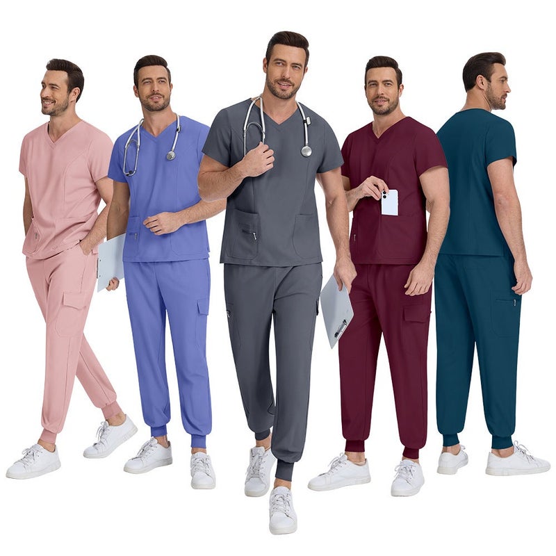 High-End Unisex Medical Scrubs Solid Color Scrub Set for Hospital Uniform - Multicolor (S-XXL)
