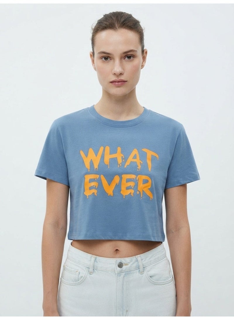 LOUD UNIVERSE Ladie's Soft Blue Cropped T-Shirt with "WHATEVER" Print - Image 1