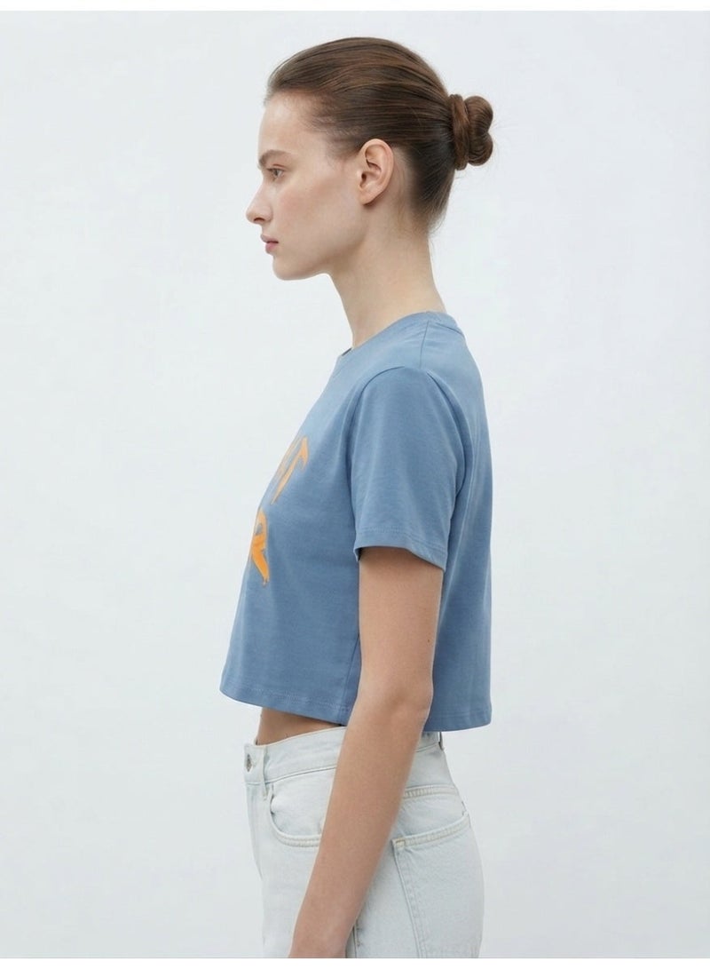 LOUD UNIVERSE Ladie's Soft Blue Cropped T-Shirt with "WHATEVER" Print - Image 3