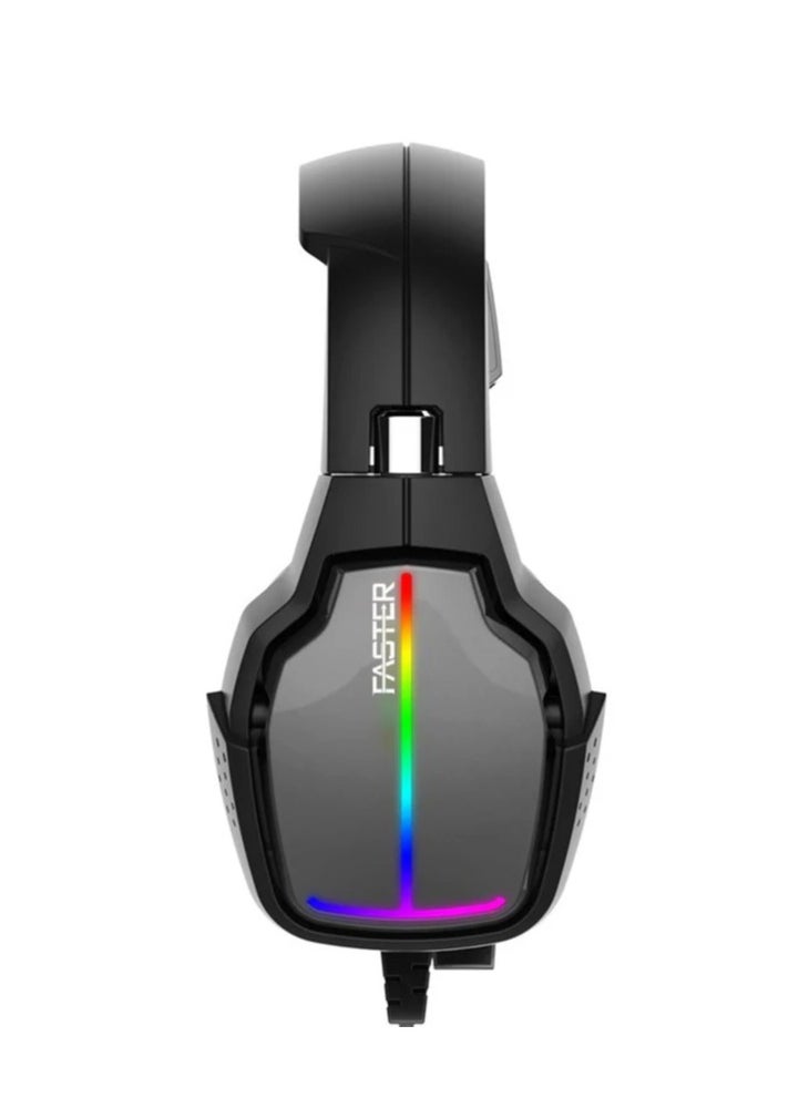 فاستر سماعة ألعاب أسرع مع ميكروفون عازل للضوضاء، 4 أنواع من الإضاءة الخلفية RGB  - Image 3