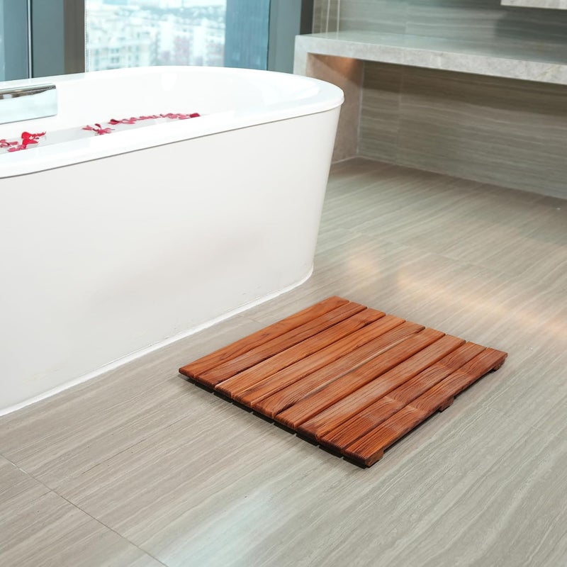 VaeFae Teak Shower Mat, Non-Slip Bath Mat, Luxury Spa Mat, Wooden Mat for Bathtub, 20 x 20 in - Image 5