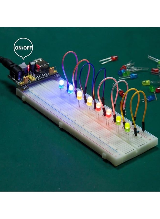 Electronic components fun kit, includes power module, jumper wires, 830 tie-point breadboard, precision potentiometer, resistors, LEDs, compatible with Arduino, Raspberry Pi, STM32