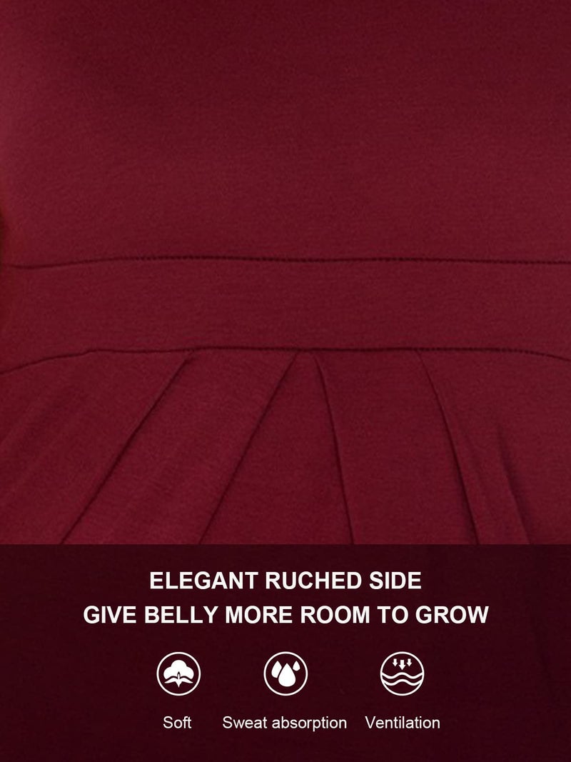Glampunch Women's Maternity Tops Short & 3/4 Sleeve Round Neck Front Pleat Peplum Tunic Top Pregnancy Shirts - Image 3