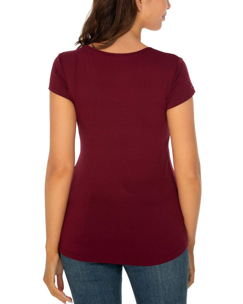 Glampunch Women's Maternity Tops Short & 3/4 Sleeve Round Neck Front Pleat Peplum Tunic Top Pregnancy Shirts - Image 5